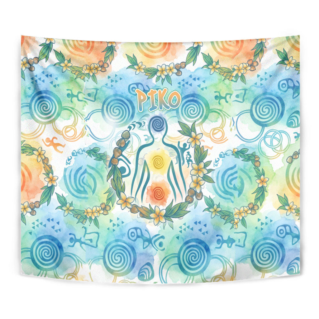 Hawaiian Piko Cultural Pride Aloha Tapestry Watercolor Spiral Art - Tropical Plumeria Lei Garland TS04 - Polynesian Pride