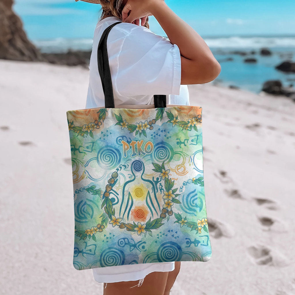 Hawaiian Piko Cultural Pride Aloha Tote Bag Watercolor Spiral Art - Tropical Plumeria Lei Garland TS04 - Polynesian Pride