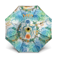 Hawaiian Piko Cultural Pride Aloha Umbrella Watercolor Spiral Art - Tropical Plumeria Lei Garland TS04 One Size Folded 11.42 inch Opened Diameter 37.4 inch White Blue - Polynesian Pride