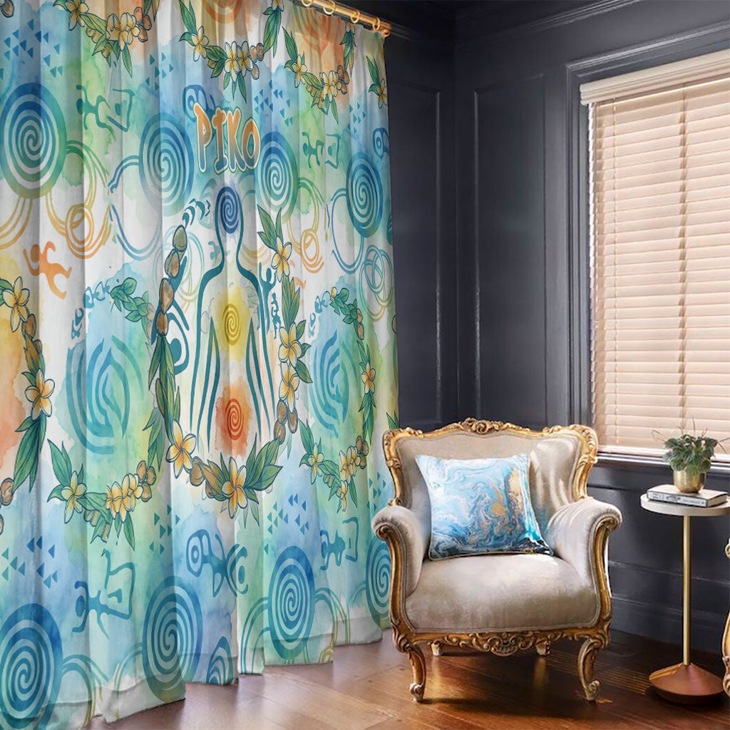 Hawaiian Piko Cultural Pride Aloha Window Curtain Watercolor Spiral Art - Tropical Plumeria Lei Garland TS04 - Polynesian Pride