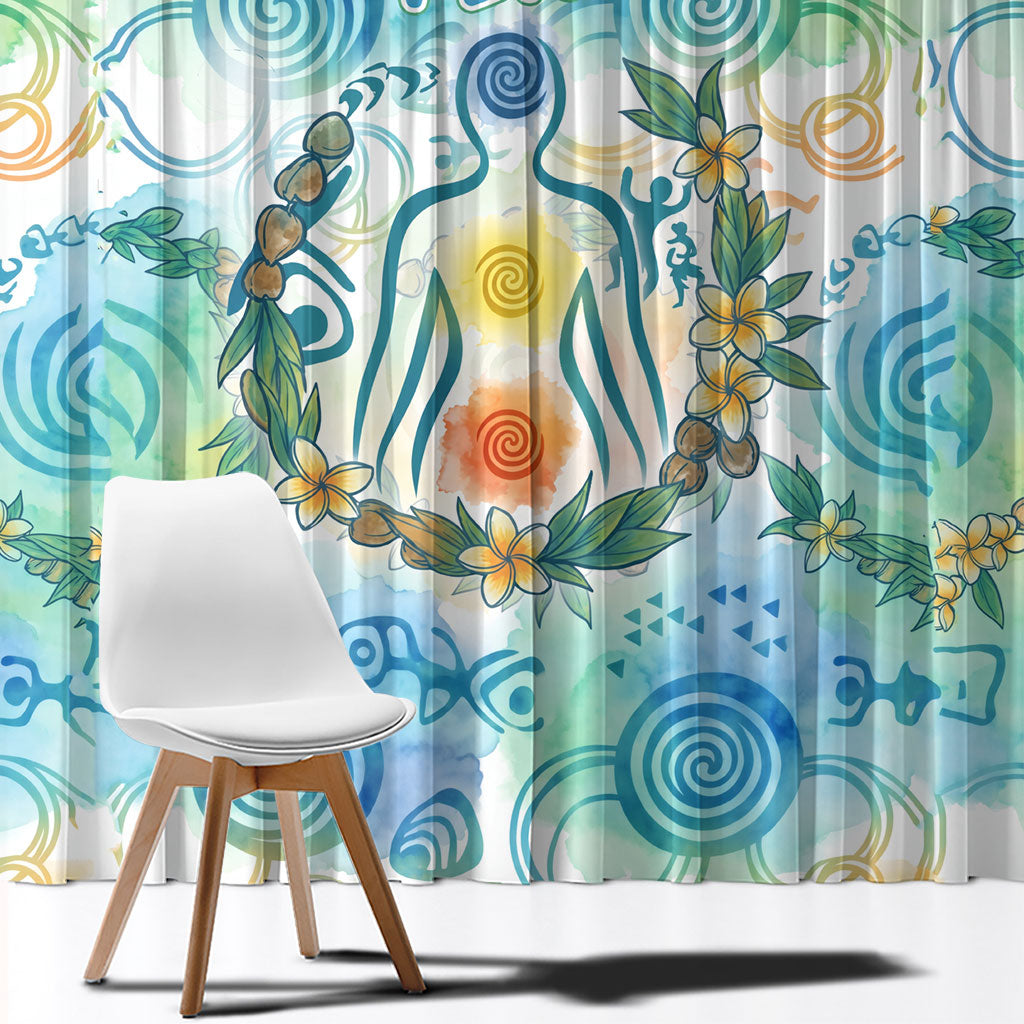 Hawaiian Piko Cultural Pride Aloha Window Curtain Watercolor Spiral Art - Tropical Plumeria Lei Garland TS04 - Polynesian Pride