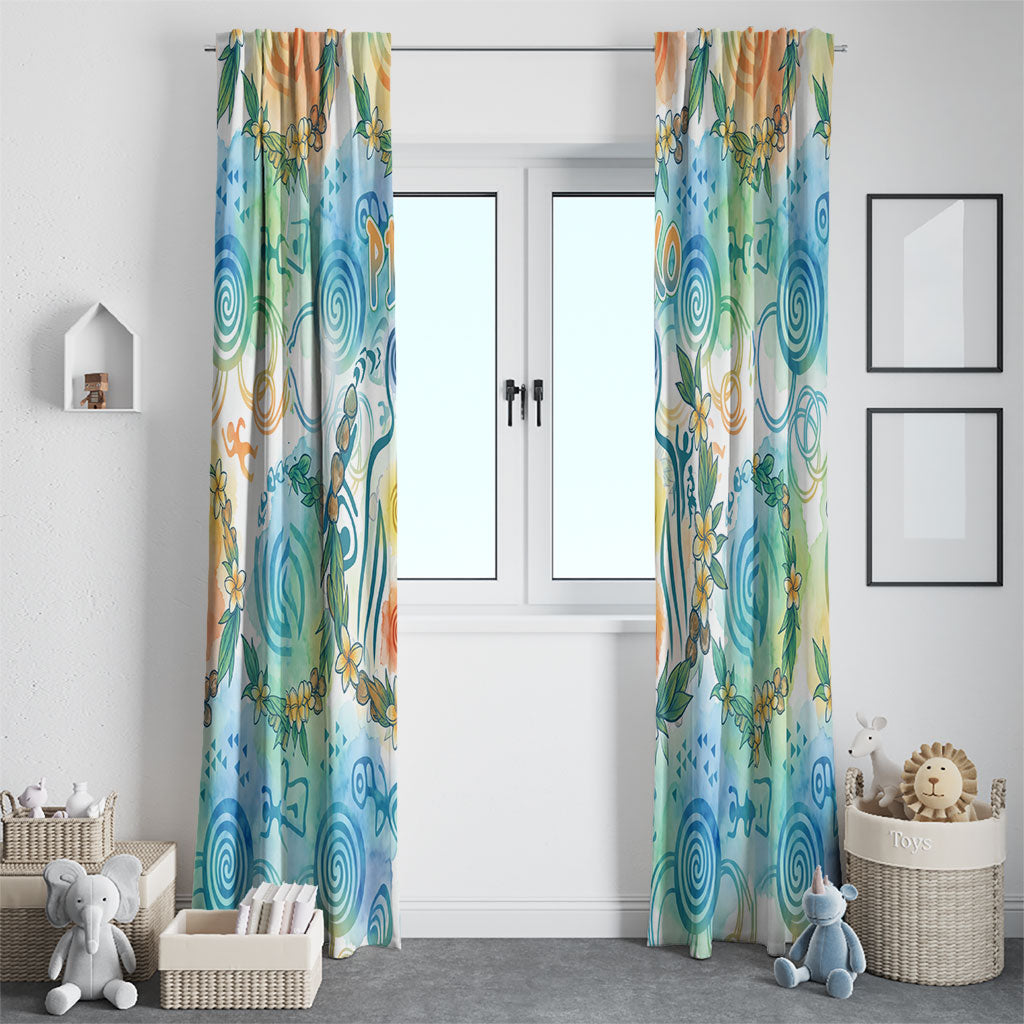 Hawaiian Piko Cultural Pride Aloha Window Curtain Watercolor Spiral Art - Tropical Plumeria Lei Garland TS04 - Polynesian Pride