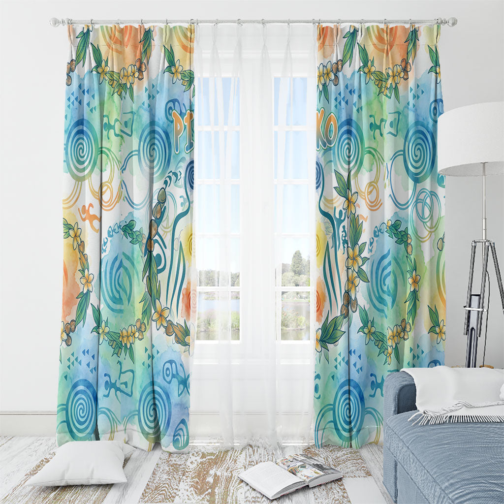 Hawaiian Piko Cultural Pride Aloha Window Curtain Watercolor Spiral Art - Tropical Plumeria Lei Garland TS04 - Polynesian Pride