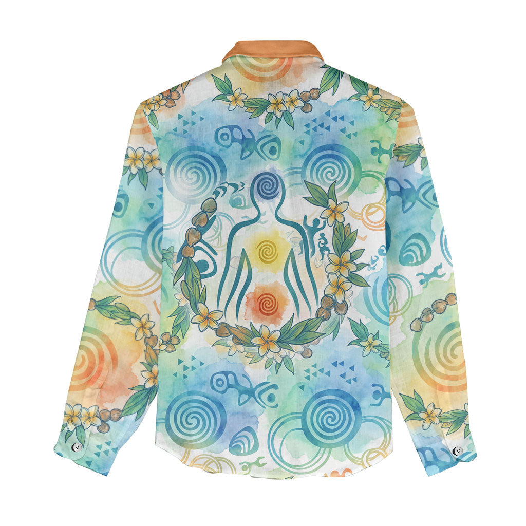 Hawaiian Piko Cultural Pride Aloha Women Casual Shirt Watercolor Spiral Art - Tropical Plumeria Lei Garland TS04 - Polynesian Pride
