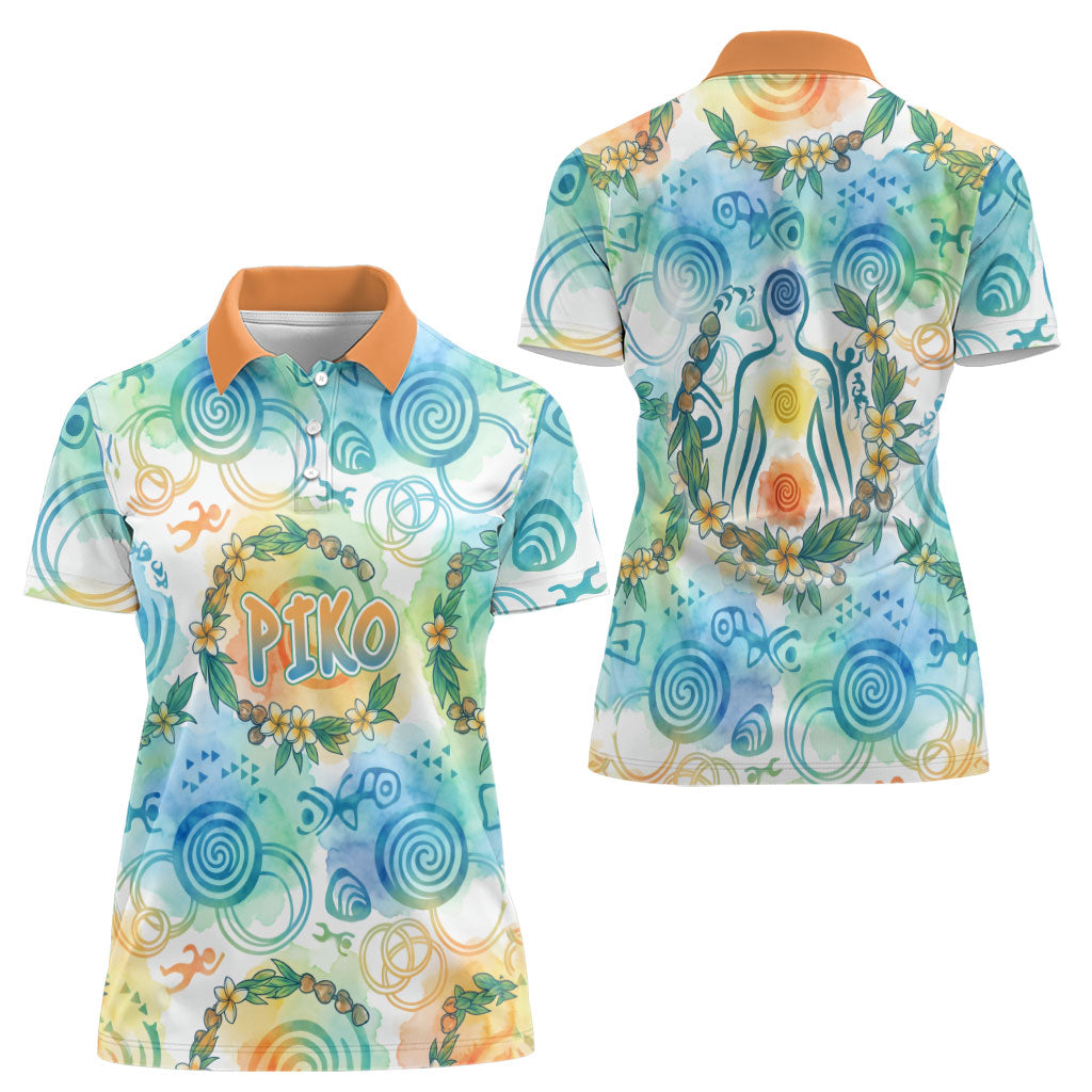 Hawaiian Piko Cultural Pride Aloha Women Polo Shirt Watercolor Spiral Art - Tropical Plumeria Lei Garland TS04 - Polynesian Pride