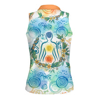 Hawaiian Piko Cultural Pride Aloha Women Sleeveless Polo Shirt Watercolor Spiral Art - Tropical Plumeria Lei Garland TS04 - Polynesian Pride