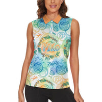 Hawaiian Piko Cultural Pride Aloha Women Sleeveless Polo Shirt Watercolor Spiral Art - Tropical Plumeria Lei Garland TS04 - Polynesian Pride