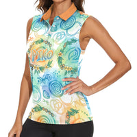 Hawaiian Piko Cultural Pride Aloha Women Sleeveless Polo Shirt Watercolor Spiral Art - Tropical Plumeria Lei Garland TS04 - Polynesian Pride