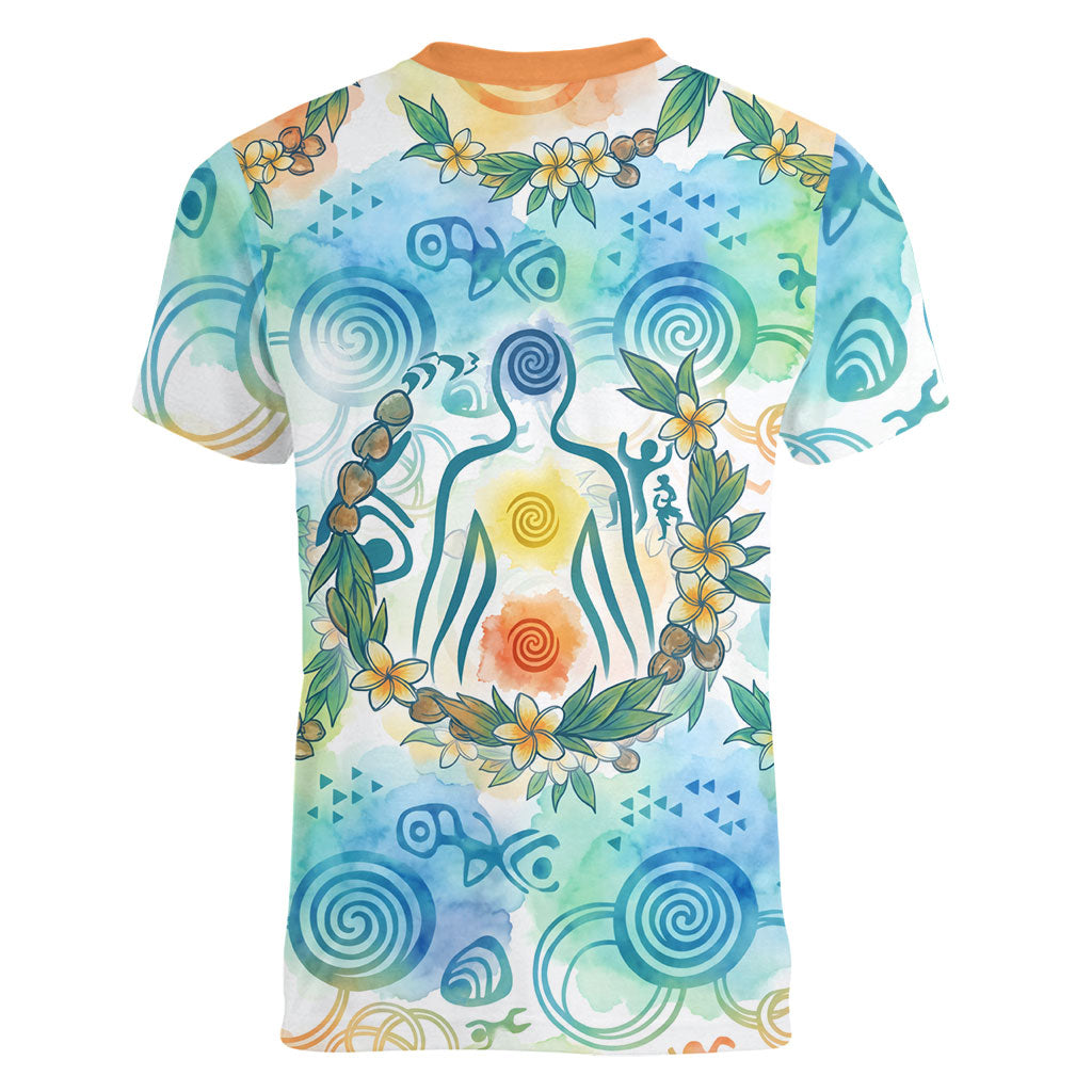 Hawaiian Piko Cultural Pride Aloha Women V-Neck T-Shirt Watercolor Spiral Art - Tropical Plumeria Lei Garland TS04 - Polynesian Pride