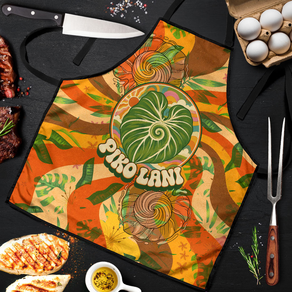Hawaiian Piko Lani Cultivate I Ka Piko Aloha Apron Retro Psychedelic Taro Leaf - Hibiscus Flowers TS04 Orange Green - Polynesian Pride