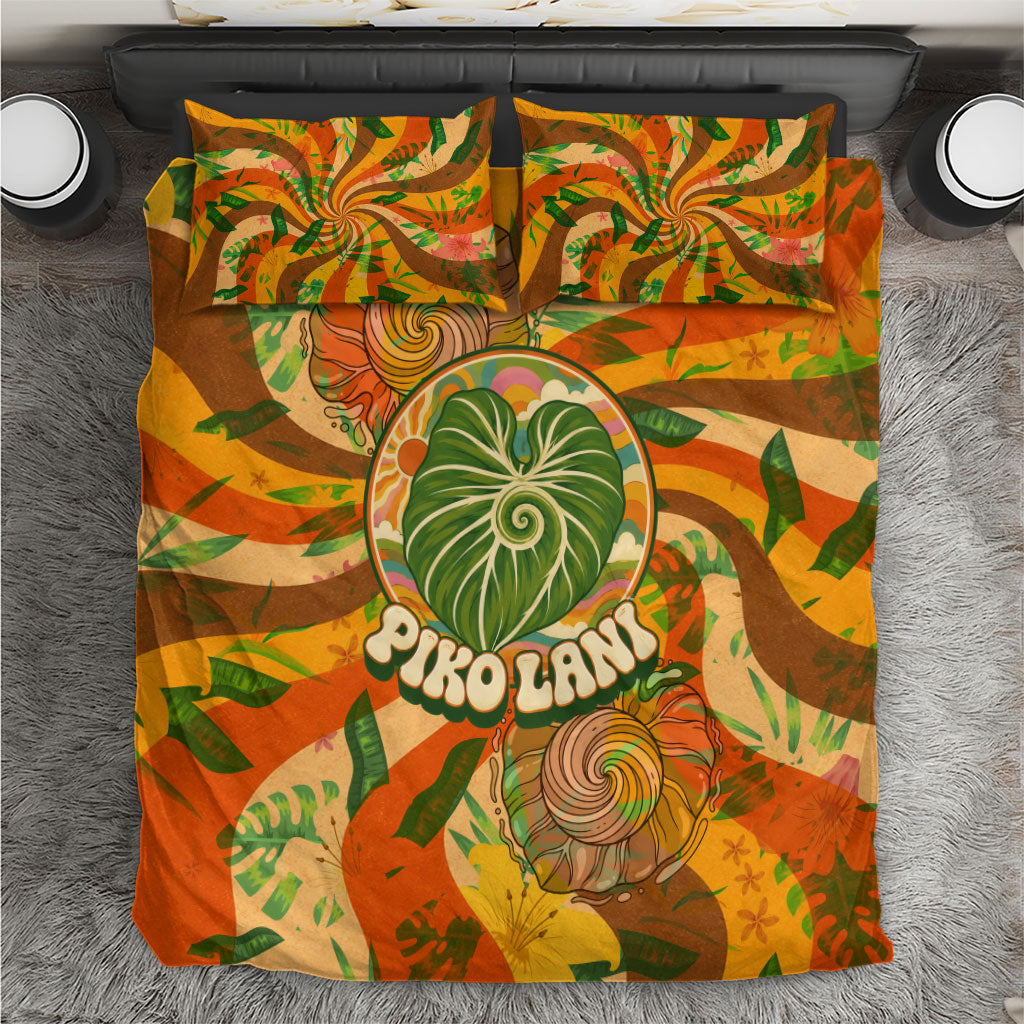 Hawaiian Piko Lani Cultivate I Ka Piko Aloha Bedding Set Retro Psychedelic Taro Leaf - Hibiscus Flowers TS04 Orange Green - Polynesian Pride