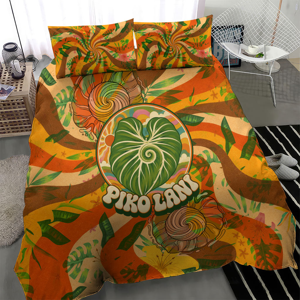 Hawaiian Piko Lani Cultivate I Ka Piko Aloha Bedding Set Retro Psychedelic Taro Leaf - Hibiscus Flowers TS04 - Polynesian Pride
