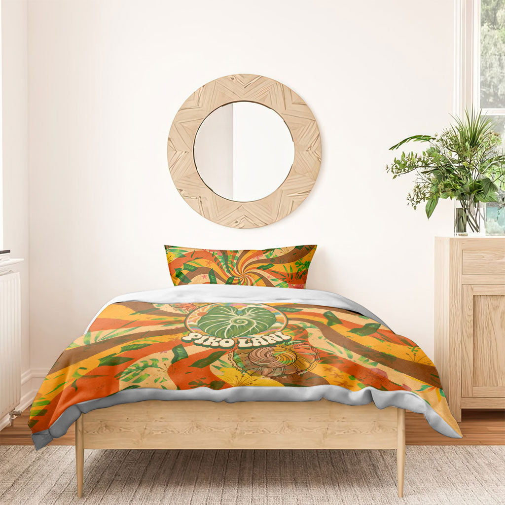 Hawaiian Piko Lani Cultivate I Ka Piko Aloha Bedding Set Retro Psychedelic Taro Leaf - Hibiscus Flowers TS04 - Polynesian Pride