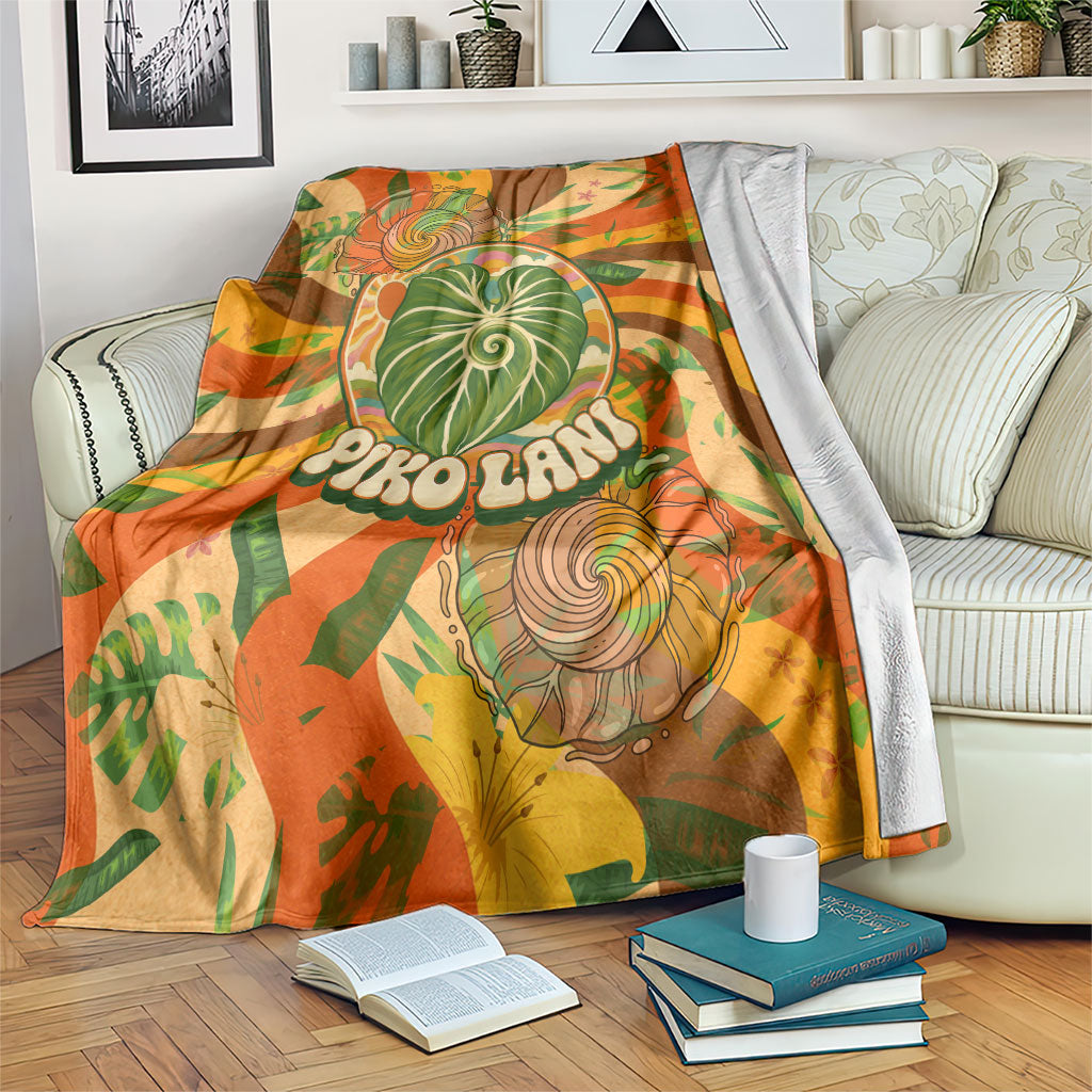 Hawaiian Piko Lani Cultivate I Ka Piko Aloha Blanket Retro Psychedelic Taro Leaf - Hibiscus Flowers TS04 Orange Green - Polynesian Pride
