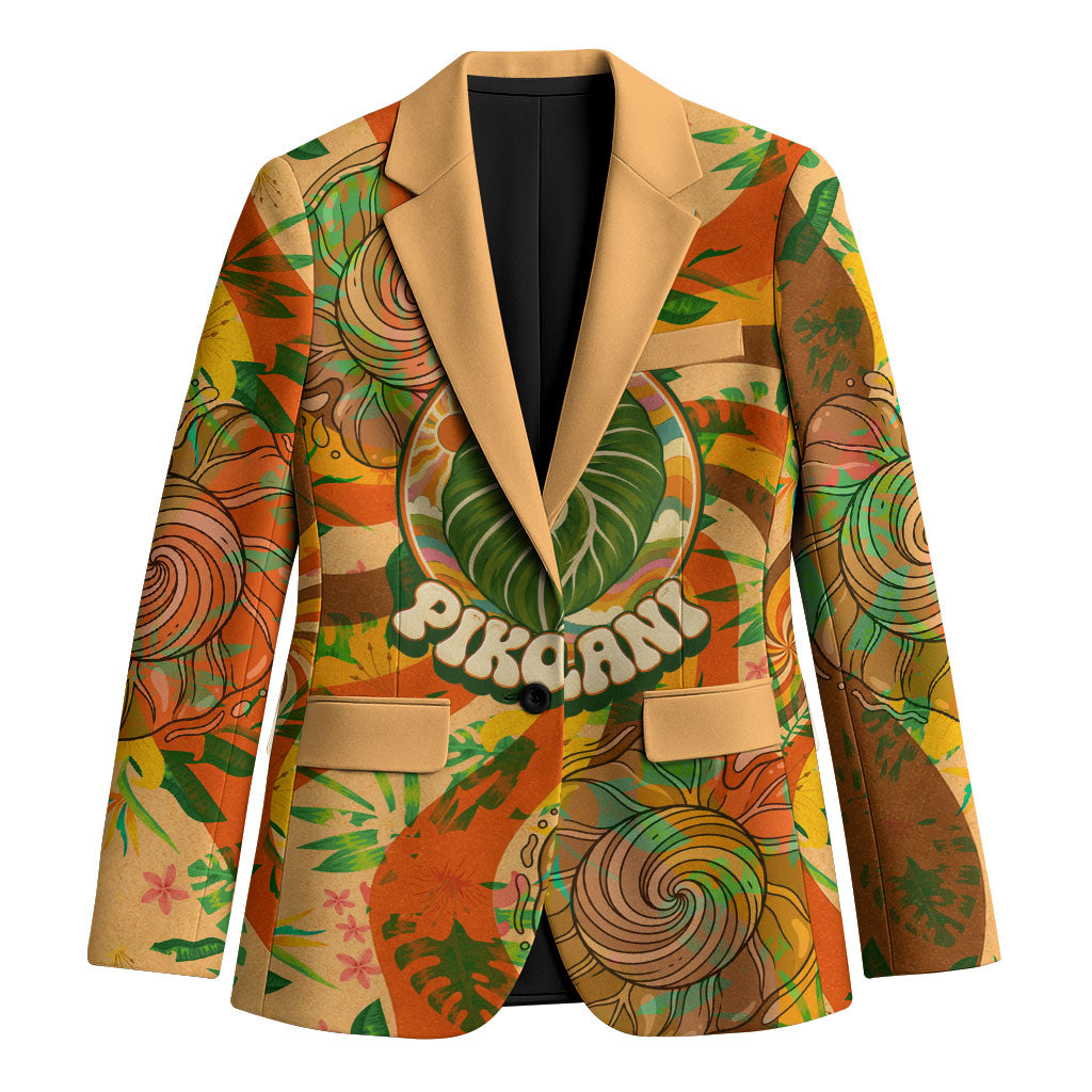 Hawaiian Piko Lani Cultivate I Ka Piko Aloha Blazer Retro Psychedelic Taro Leaf - Hibiscus Flowers TS04 Unisex Orange Green - Polynesian Pride