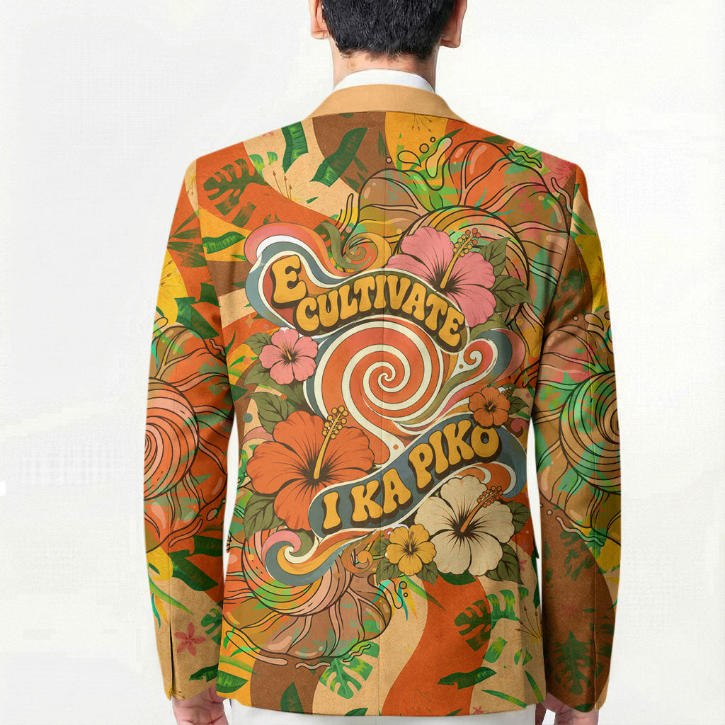 Hawaiian Piko Lani Cultivate I Ka Piko Aloha Blazer Retro Psychedelic Taro Leaf - Hibiscus Flowers TS04 - Polynesian Pride
