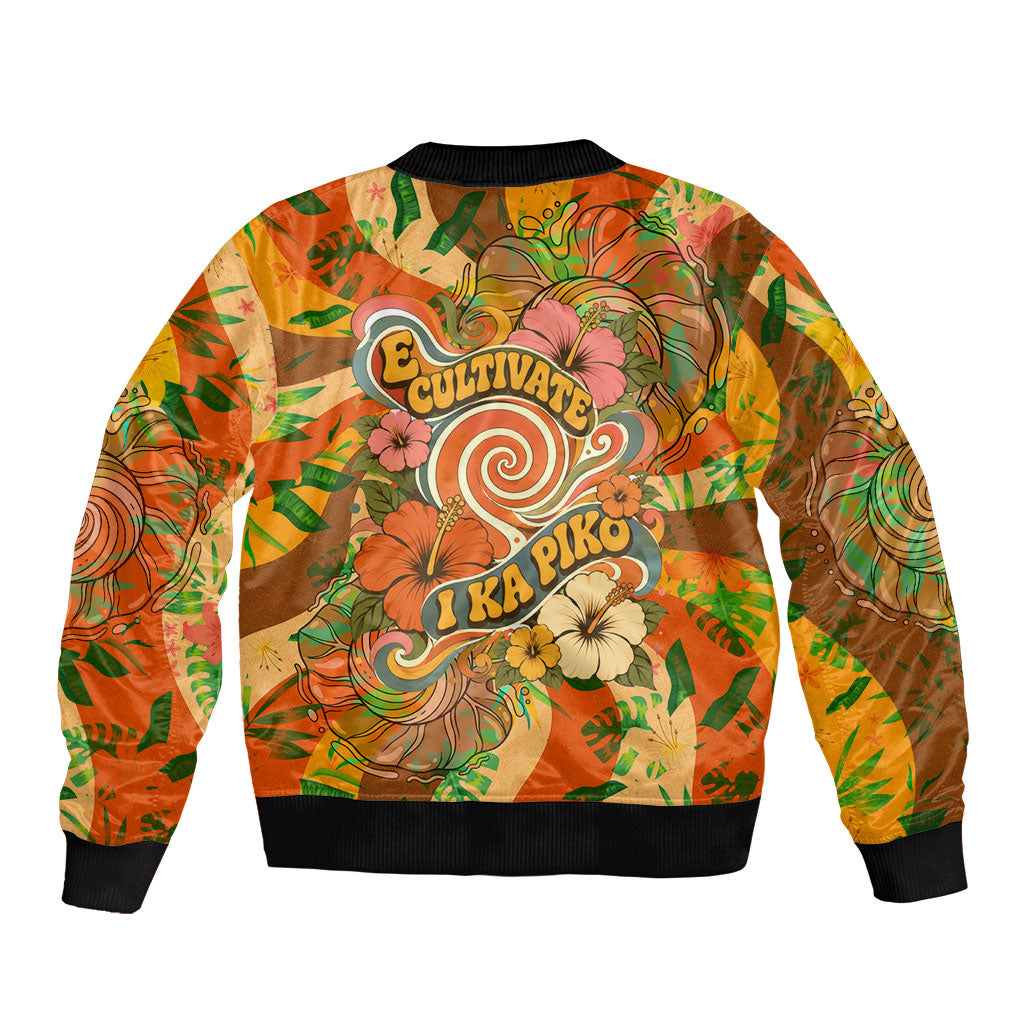 Hawaiian Piko Lani Cultivate I Ka Piko Aloha Bomber Jacket Retro Psychedelic Taro Leaf - Hibiscus Flowers TS04 - Polynesian Pride