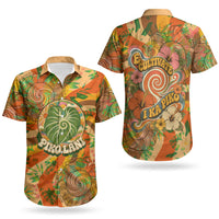 Hawaiian Piko Lani Cultivate I Ka Piko Aloha Couples Matching Off The Shoulder Long Sleeve Dress and Hawaiian Shirt Retro Psychedelic Taro Leaf - Hibiscus Flowers TS04 - Polynesian Pride