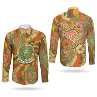 Hawaiian Piko Lani Cultivate I Ka Piko Aloha Couples Matching Off The Shoulder Long Sleeve Dress and Long Sleeve Button Shirt Retro Psychedelic Taro Leaf - Hibiscus Flowers TS04 - Polynesian Pride