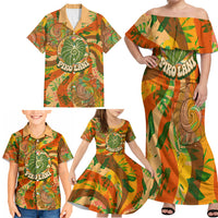 Hawaiian Piko Lani Cultivate I Ka Piko Aloha Family Matching Off Shoulder Maxi Dress and Hawaiian Shirt Retro Psychedelic Taro Leaf - Hibiscus Flowers