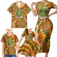 Hawaiian Piko Lani Cultivate I Ka Piko Aloha Family Matching Short Sleeve Bodycon Dress and Hawaiian Shirt Retro Psychedelic Taro Leaf - Hibiscus Flowers TS04 - Polynesian Pride