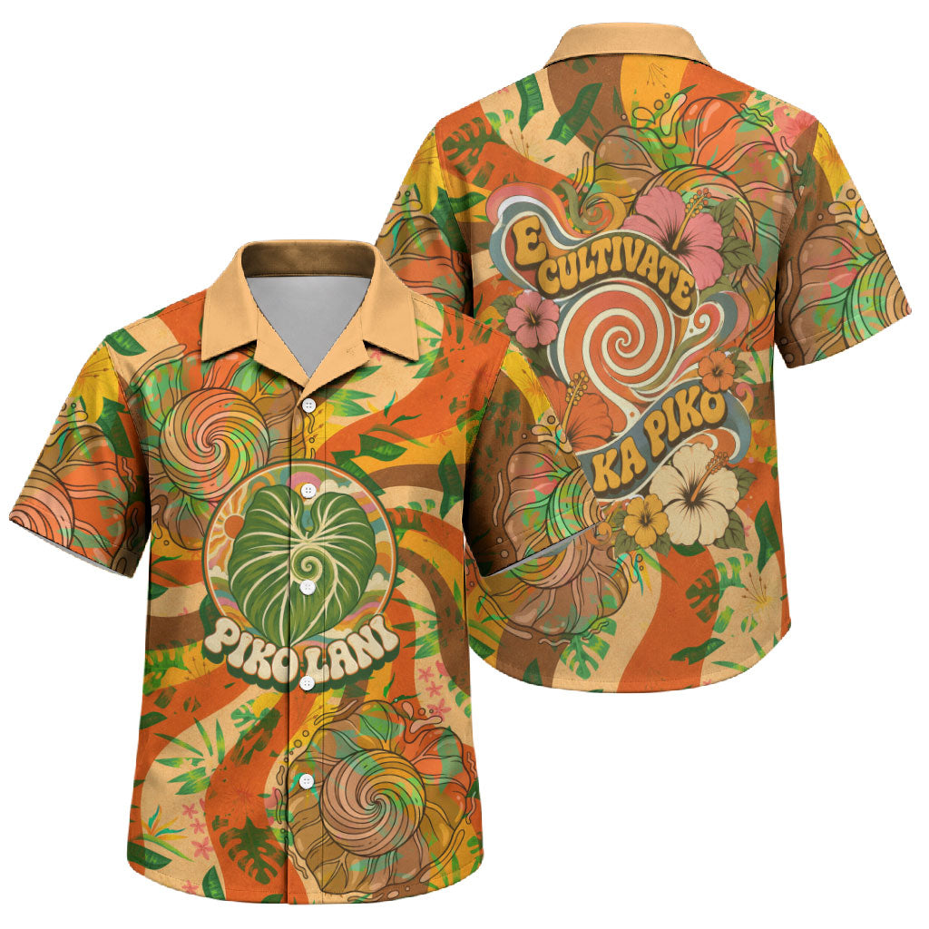 Hawaiian Piko Lani Cultivate I Ka Piko Aloha Family Matching Short Sleeve Bodycon Dress and Hawaiian Shirt Retro Psychedelic Taro Leaf - Hibiscus Flowers TS04 Son's Shirt Orange Green - Polynesian Pride
