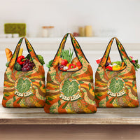 Hawaiian Piko Lani Cultivate I Ka Piko Aloha Grocery Bag Retro Psychedelic Taro Leaf - Hibiscus Flowers TS04 3-pack One Size Orange Green - Polynesian Pride