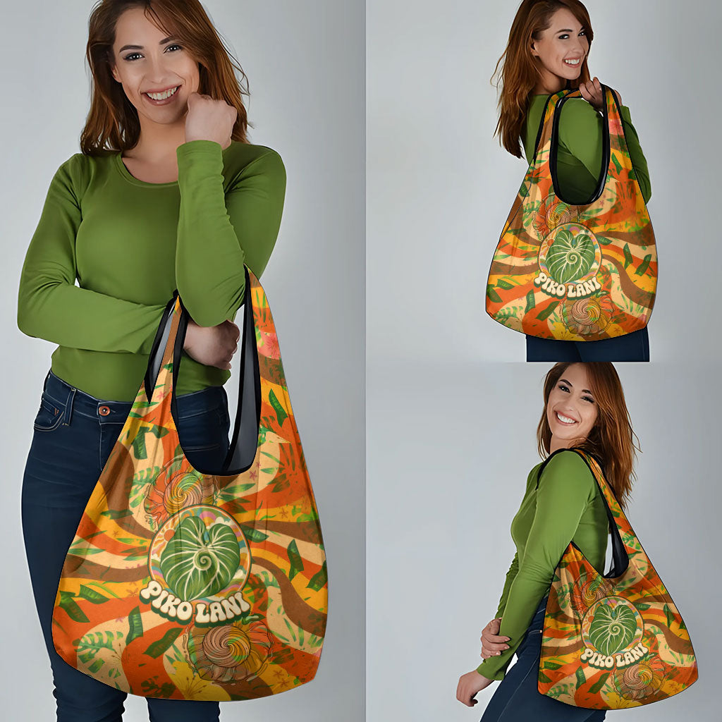 Hawaiian Piko Lani Cultivate I Ka Piko Aloha Grocery Bag Retro Psychedelic Taro Leaf - Hibiscus Flowers TS04 - Polynesian Pride