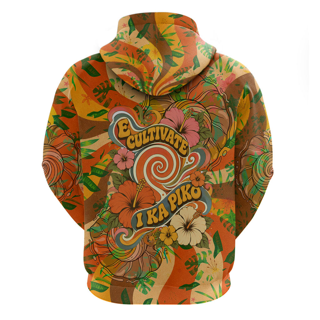 Hawaiian Piko Lani Cultivate I Ka Piko Aloha Hoodie Retro Psychedelic Taro Leaf - Hibiscus Flowers TS04 - Polynesian Pride