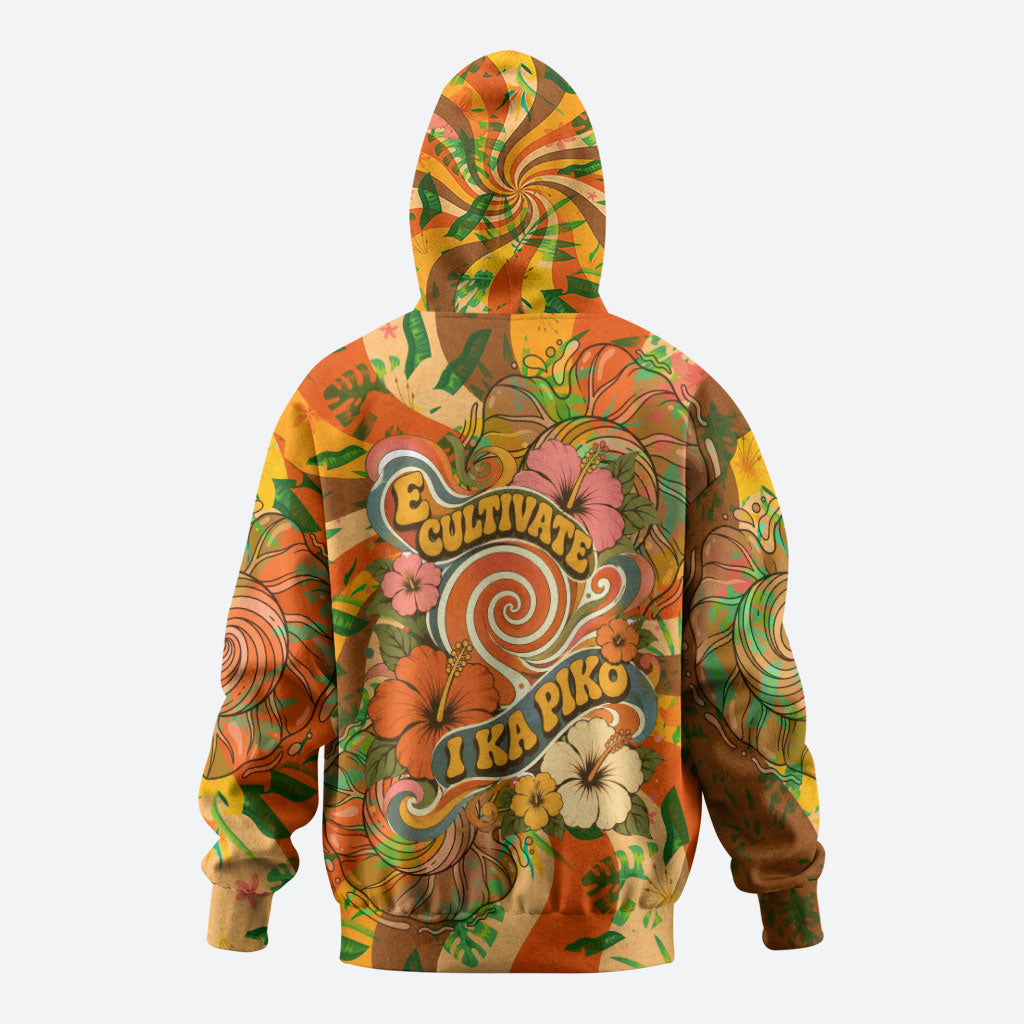 Hawaiian Piko Lani Cultivate I Ka Piko Aloha Hoodie Retro Psychedelic Taro Leaf - Hibiscus Flowers TS04 - Polynesian Pride