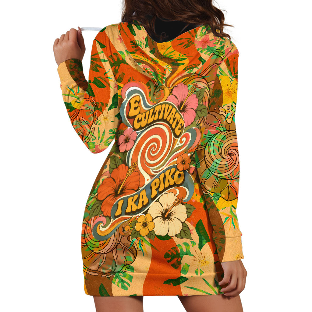 Hawaiian Piko Lani Cultivate I Ka Piko Aloha Hoodie Dress Retro Psychedelic Taro Leaf - Hibiscus Flowers TS04 - Polynesian Pride