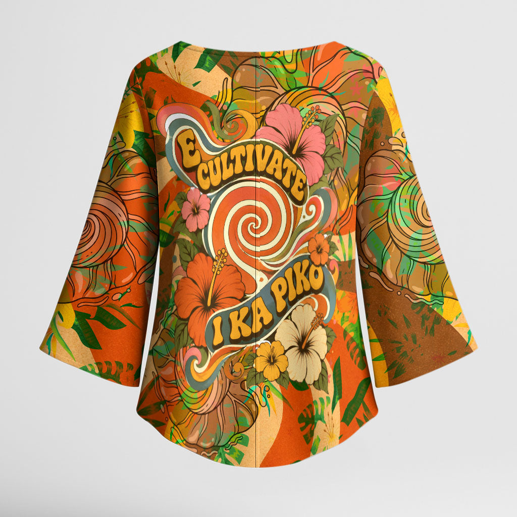 Hawaiian Piko Lani Cultivate I Ka Piko Aloha Kimono Sleeve Blouse Retro Psychedelic Taro Leaf - Hibiscus Flowers TS04 - Polynesian Pride