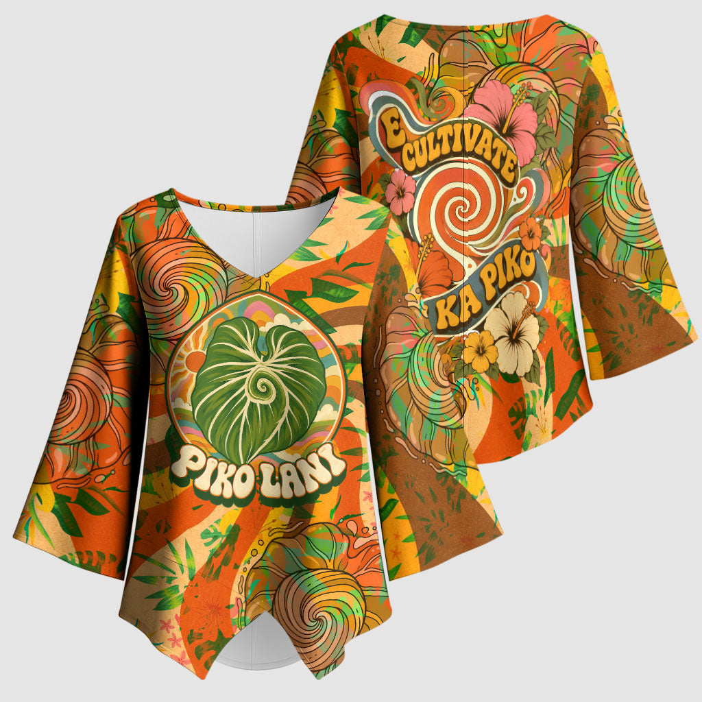 Hawaiian Piko Lani Cultivate I Ka Piko Aloha Kimono Sleeve Blouse Retro Psychedelic Taro Leaf - Hibiscus Flowers TS04 - Polynesian Pride