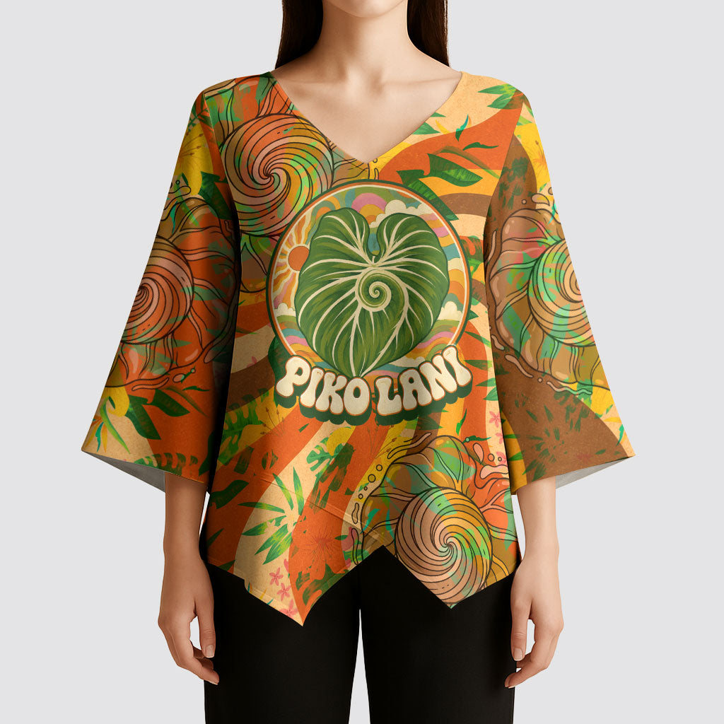 Hawaiian Piko Lani Cultivate I Ka Piko Aloha Kimono Sleeve Blouse Retro Psychedelic Taro Leaf - Hibiscus Flowers TS04 - Polynesian Pride