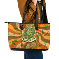 Hawaiian Piko Lani Cultivate I Ka Piko Aloha Leather Tote Bag Retro Psychedelic Taro Leaf - Hibiscus Flowers TS04 - Polynesian Pride