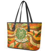Hawaiian Piko Lani Cultivate I Ka Piko Aloha Leather Tote Bag Retro Psychedelic Taro Leaf - Hibiscus Flowers TS04 - Polynesian Pride