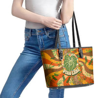 Hawaiian Piko Lani Cultivate I Ka Piko Aloha Leather Tote Bag Retro Psychedelic Taro Leaf - Hibiscus Flowers TS04 - Polynesian Pride