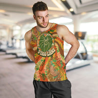 Hawaiian Piko Lani Cultivate I Ka Piko Aloha Men Tank Top Retro Psychedelic Taro Leaf - Hibiscus Flowers TS04 Orange Green - Polynesian Pride