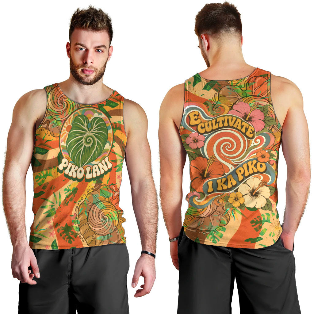 Hawaiian Piko Lani Cultivate I Ka Piko Aloha Men Tank Top Retro Psychedelic Taro Leaf - Hibiscus Flowers TS04 - Polynesian Pride