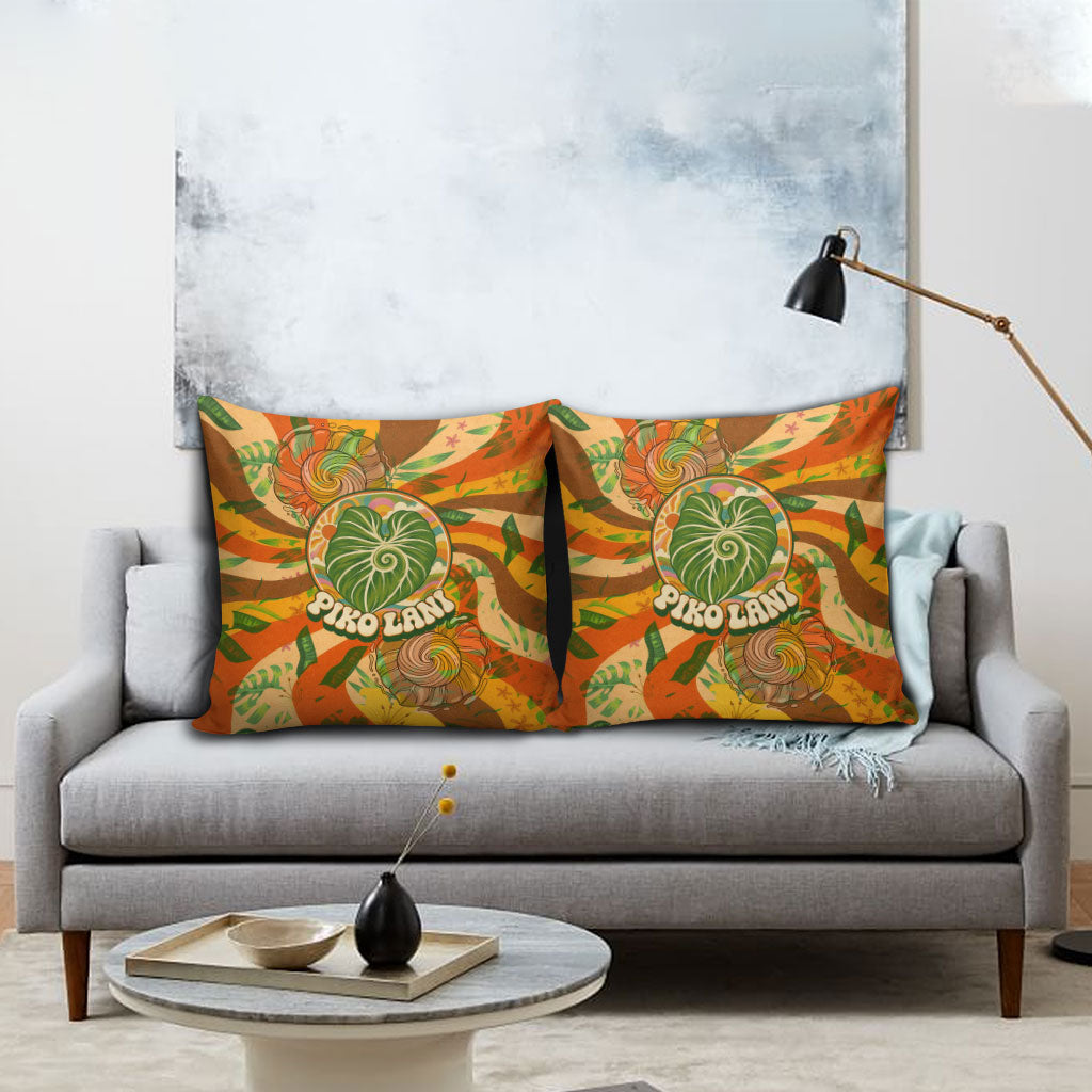 Hawaiian Piko Lani Cultivate I Ka Piko Aloha Pillow Cover Retro Psychedelic Taro Leaf - Hibiscus Flowers TS04 - Polynesian Pride