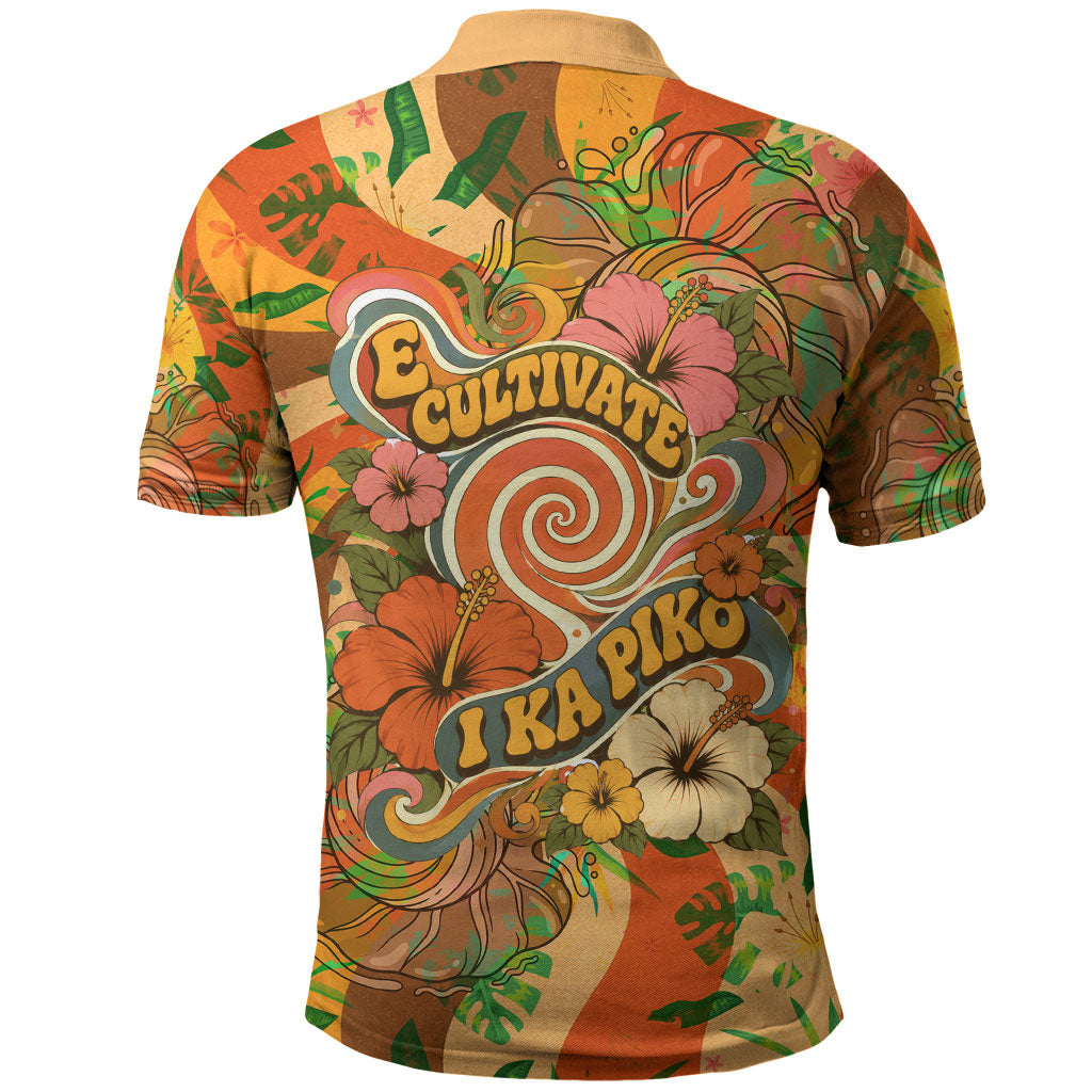 Hawaiian Piko Lani Cultivate I Ka Piko Aloha Polo Shirt Retro Psychedelic Taro Leaf - Hibiscus Flowers TS04 - Polynesian Pride