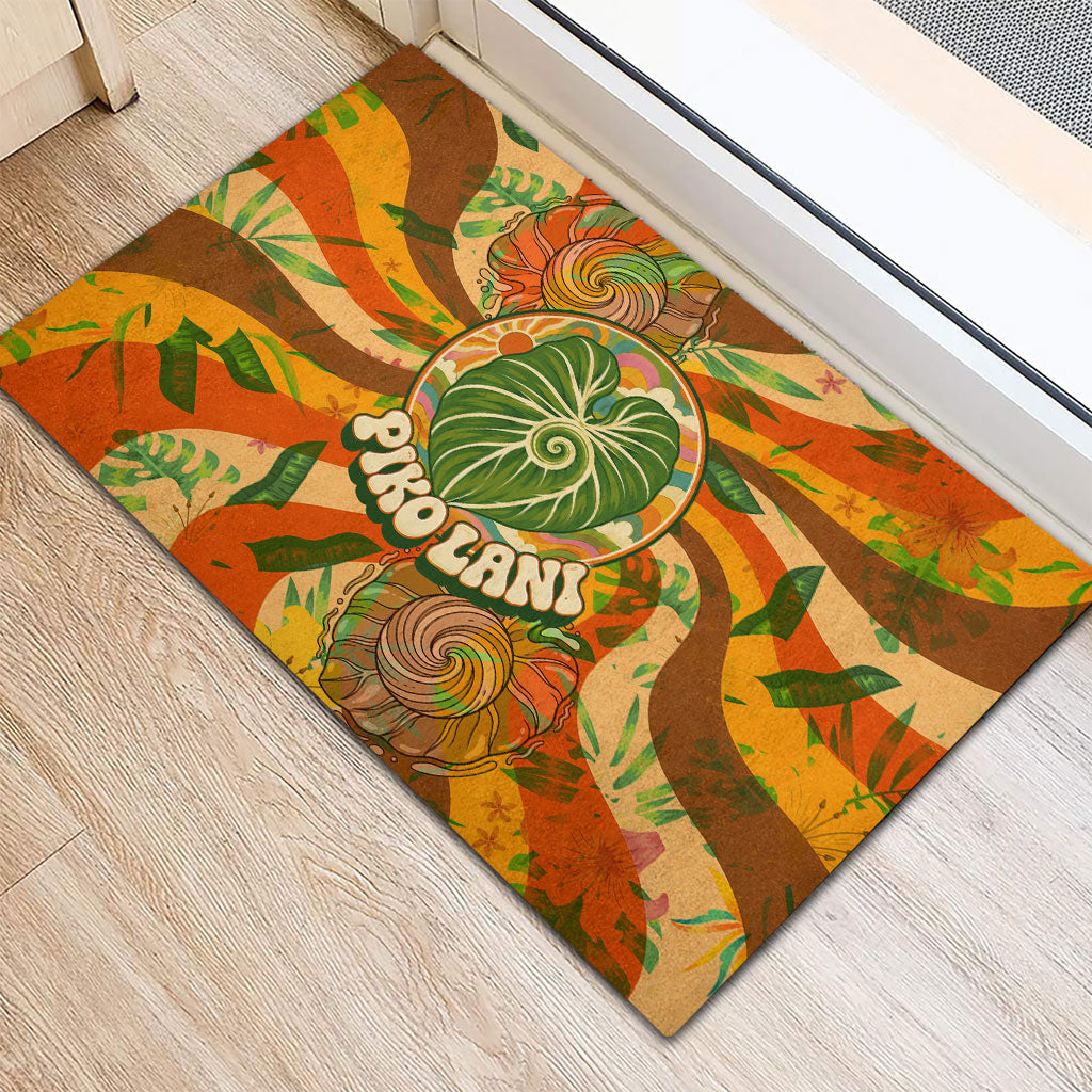 Hawaiian Piko Lani Cultivate I Ka Piko Aloha Rubber Doormat Retro Psychedelic Taro Leaf - Hibiscus Flowers TS04 - Polynesian Pride