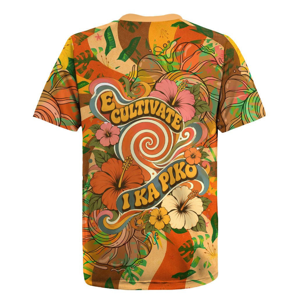 Hawaiian Piko Lani Cultivate I Ka Piko Aloha Rugby Jersey Retro Psychedelic Taro Leaf - Hibiscus Flowers TS04 - Polynesian Pride