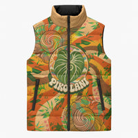 Hawaiian Piko Lani Cultivate I Ka Piko Aloha Sleeveless Puffer Jacket Retro Psychedelic Taro Leaf - Hibiscus Flowers TS04 Unisex Orange Green - Polynesian Pride