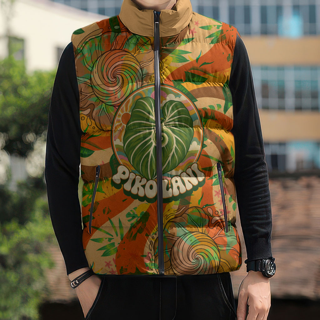 Hawaiian Piko Lani Cultivate I Ka Piko Aloha Sleeveless Puffer Jacket Retro Psychedelic Taro Leaf - Hibiscus Flowers TS04 - Polynesian Pride