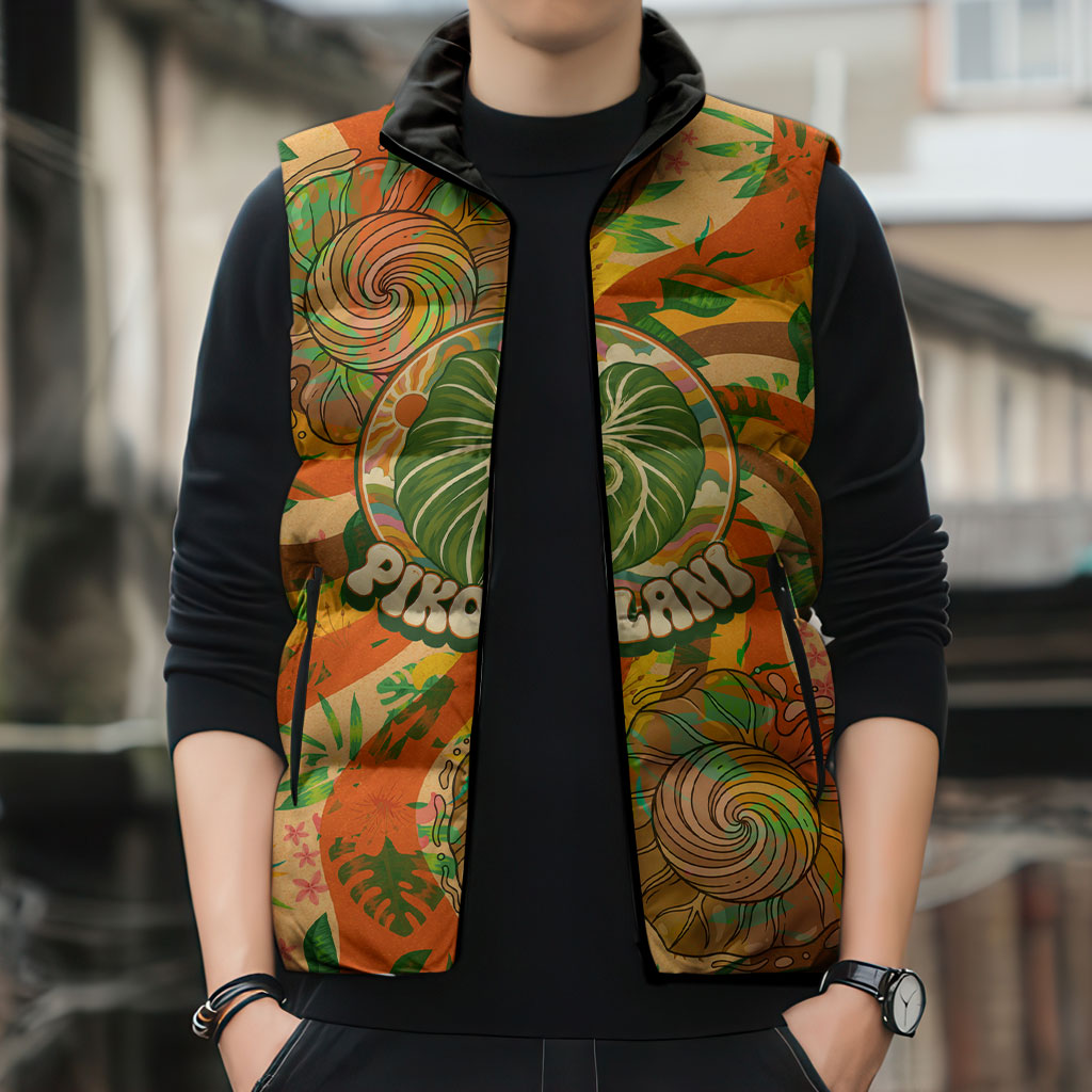 Hawaiian Piko Lani Cultivate I Ka Piko Aloha Sleeveless Puffer Jacket Retro Psychedelic Taro Leaf - Hibiscus Flowers TS04 - Polynesian Pride