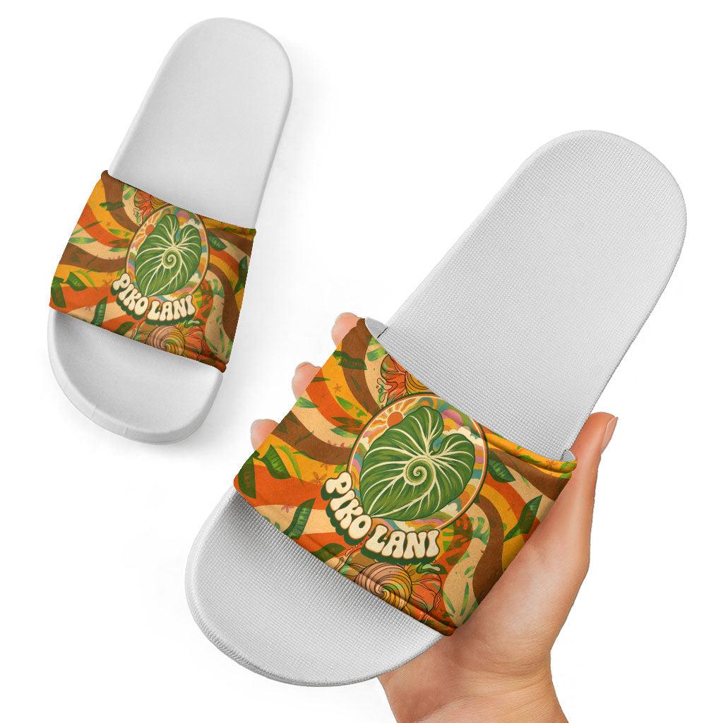 Hawaiian Piko Lani Cultivate I Ka Piko Aloha Slide Sandals Retro Psychedelic Taro Leaf - Hibiscus Flowers TS04 - Polynesian Pride