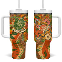 Hawaiian Piko Lani Cultivate I Ka Piko Aloha Tumbler With Handle Retro Psychedelic Taro Leaf - Hibiscus Flowers TS04 One Size: 40 oz Orange Green - Polynesian Pride