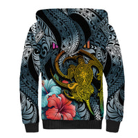 Hawaii Turtle Sherpa Hoodie Hawaii Pattern and Turtle Tattoo Dark Cyan Gradient TS04 - Polynesian Pride