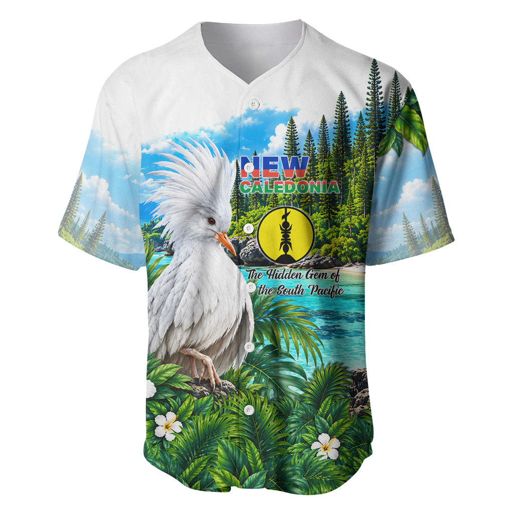 New Caledonia Kagu Bird Nature Baseball Jersey South Pacific Hidden Gem Tropical Landscape TS04 Green White - Polynesian Pride